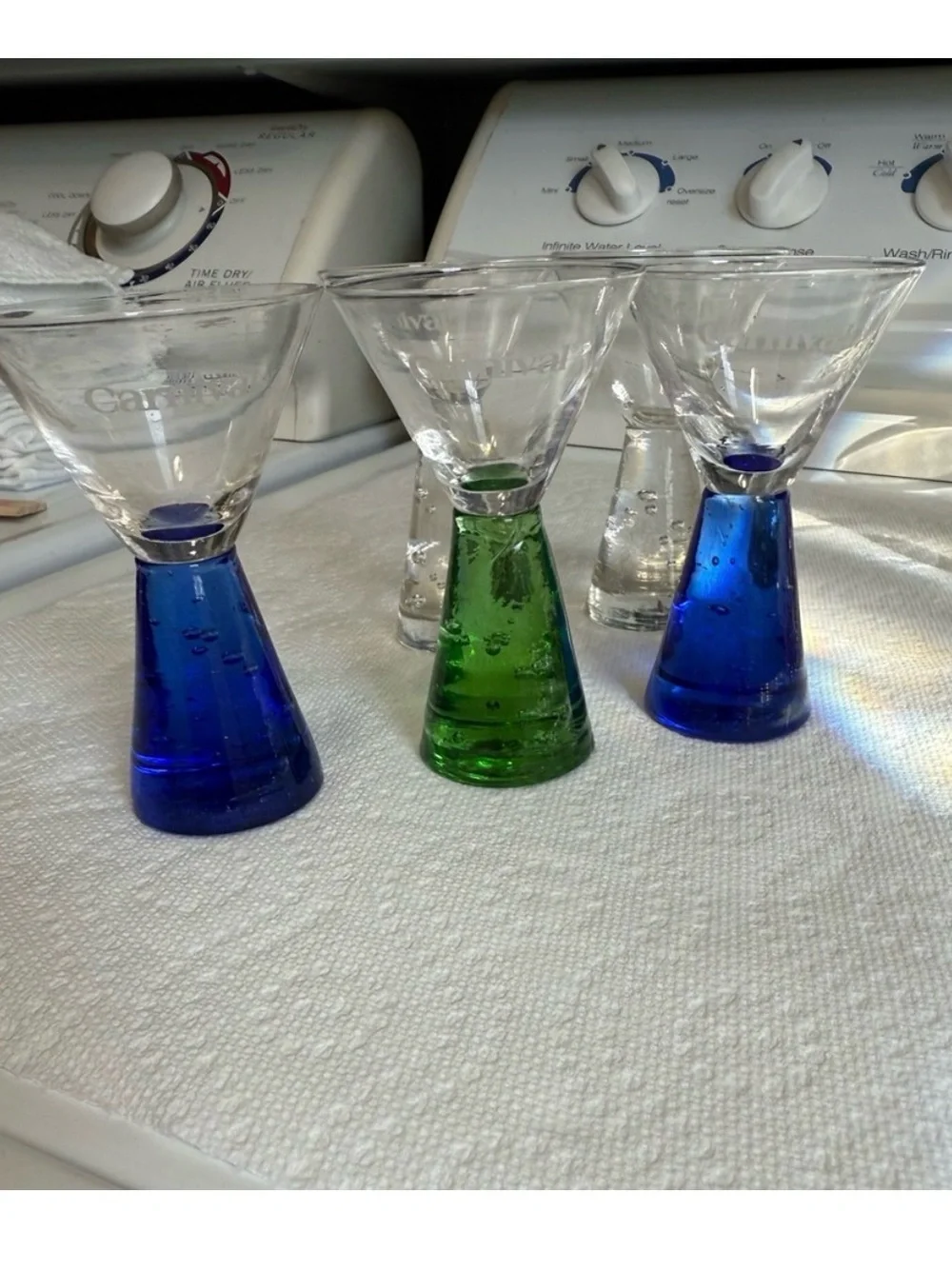 Carnival Cruise Set of 8 Clear Shot Glasses with Colorful Base